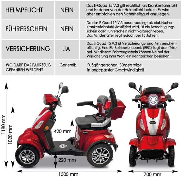 Rolektro E-QUAD 15 V.3 bis 15 km/h mit Lithium Akku
